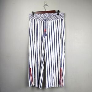 INDIGO REIN Linen Blend Wide Leg Cropped  Pants Navy White Womens Size M Coastal